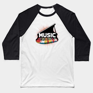 Piano Vector & MUSIC Text Graphic Baseball T-Shirt